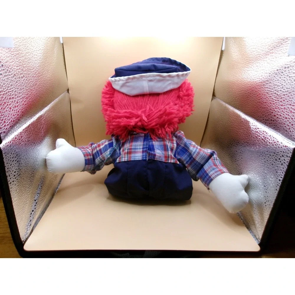 Vintage Raggedy Andy Plush Doll Red Yarn Hair Sailor Hat Plaid Shirt 1988 16in